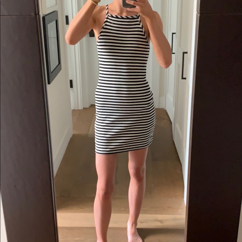 black & white striped mini dress